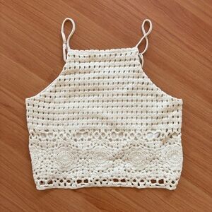 Love on a Hanger Cream Crochet Crop Top